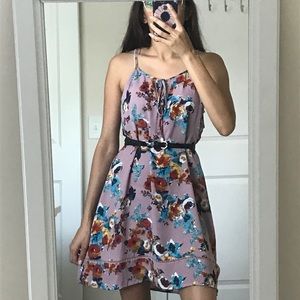 purple floral satin dress